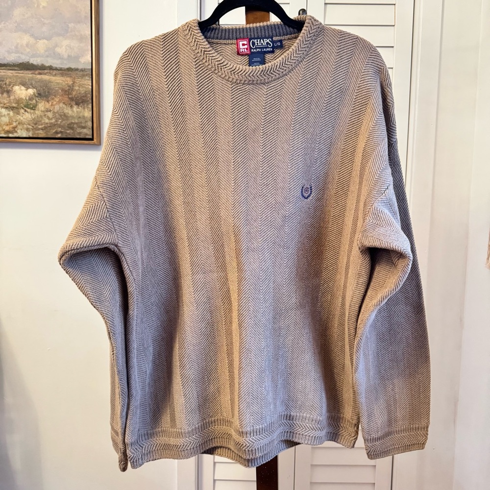 50%OFF! Vintage 1990s Chaps Ralph Lauren Knitted Crewneck Sweater Large Beige